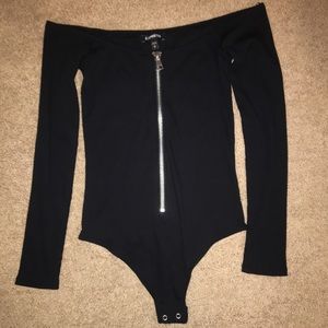 NEVER WORN. Black Bodysuit with Front Zipper